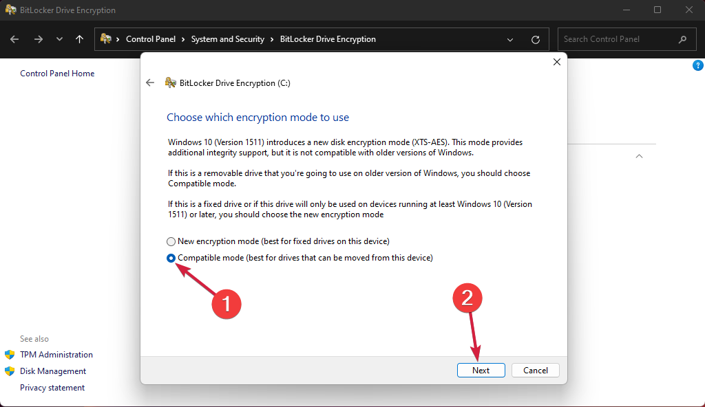 bitlocker encryption mode windows 11