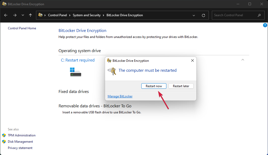 bitlocker restart windows 11