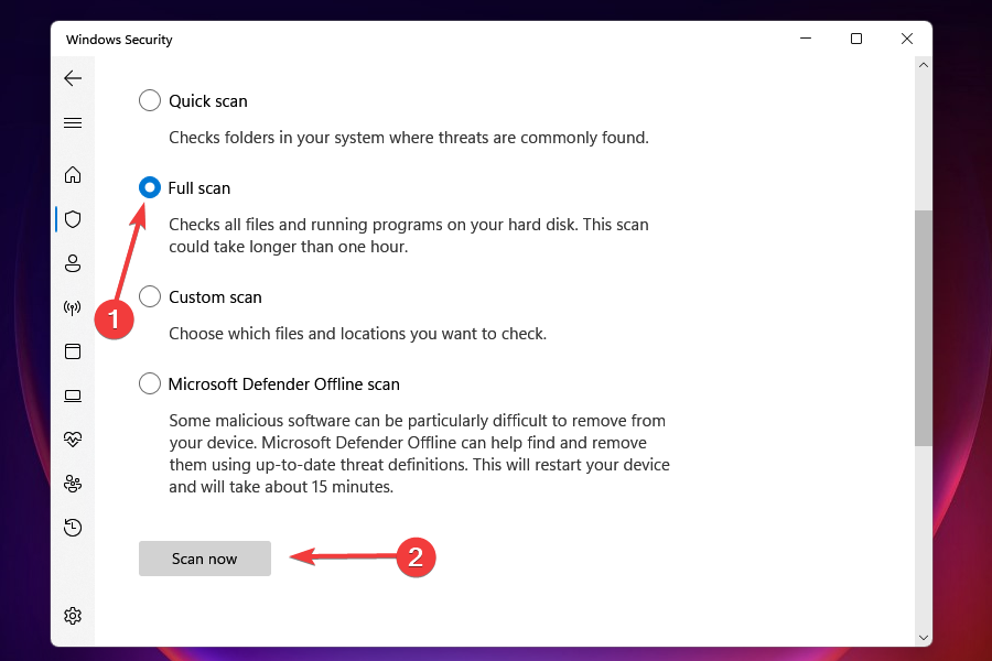 Run full scan to fix driver power state failure error