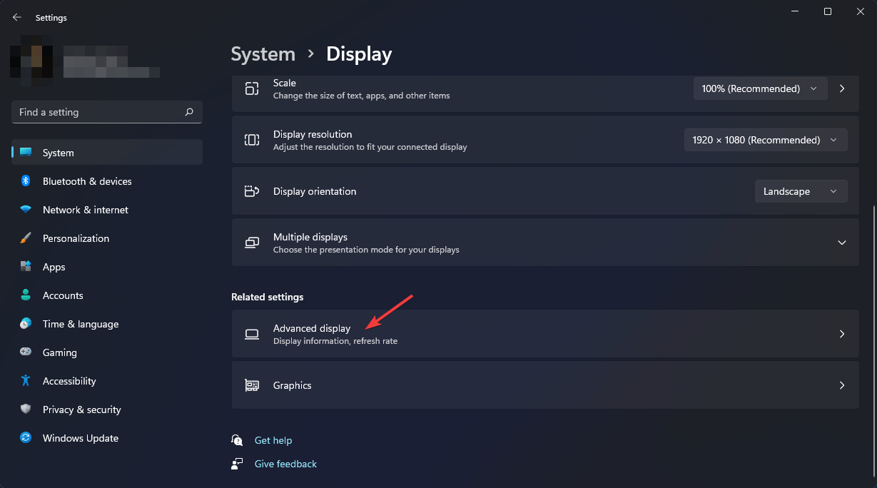 click advanced display win 11 settings