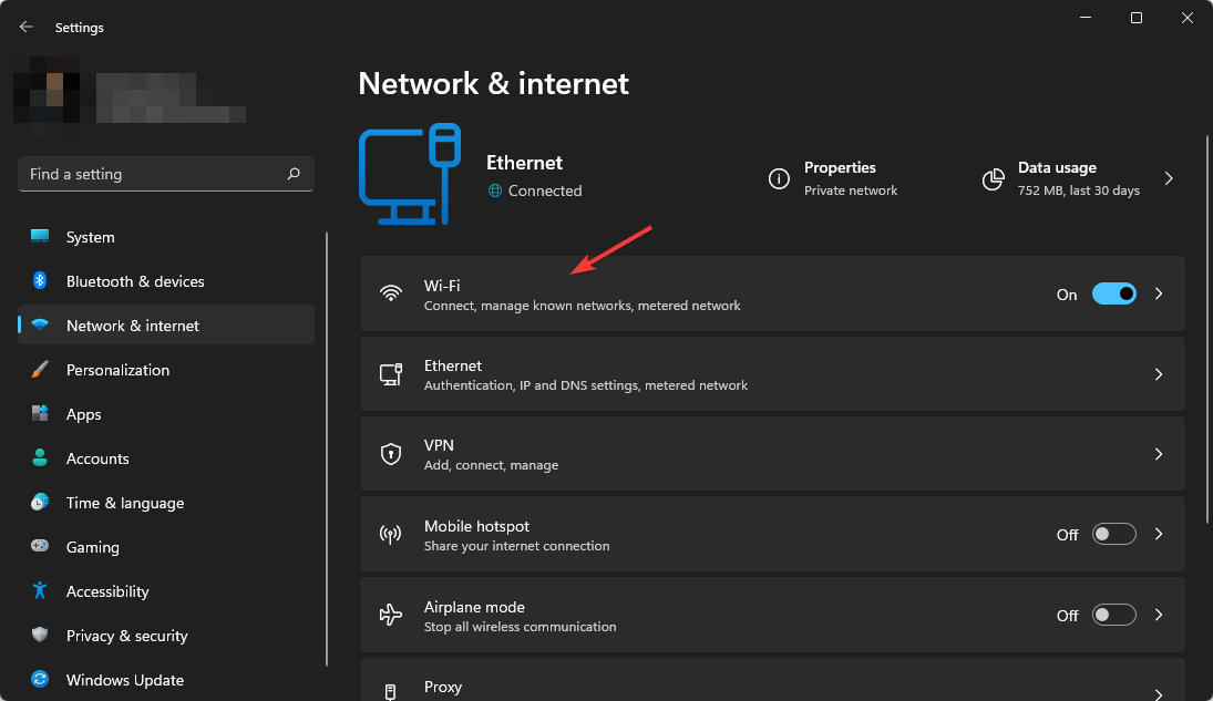 clicking wifi settings win11