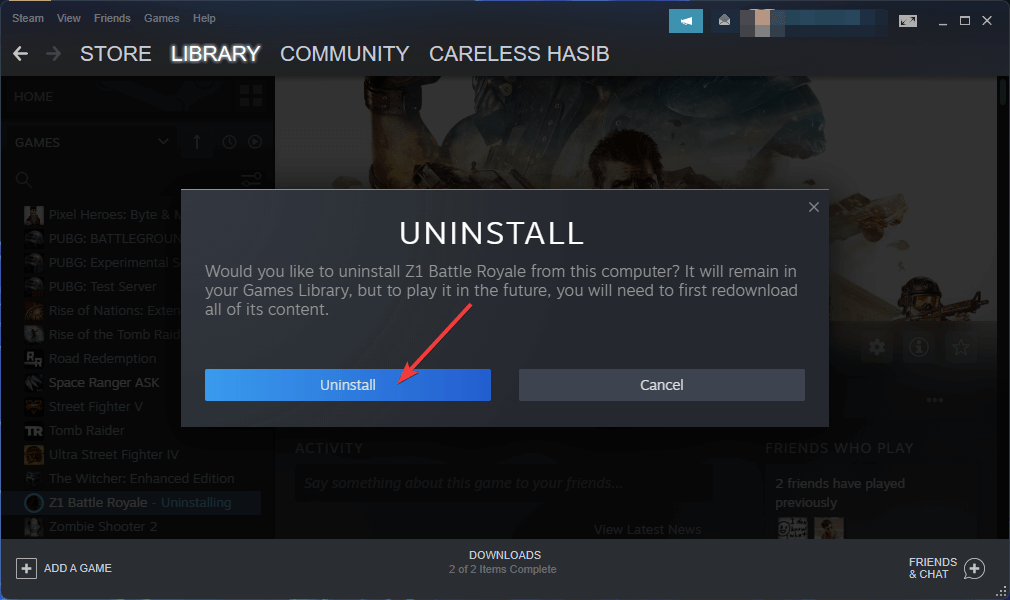 confirm uninstall z1 battle royal steam