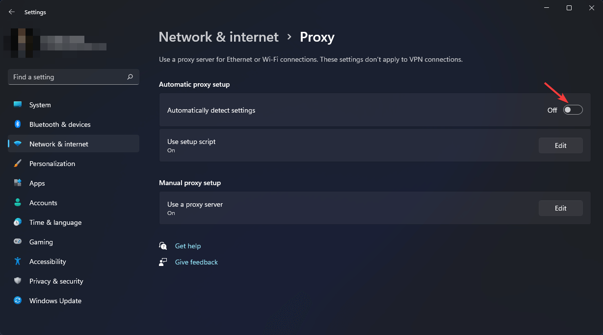 disable automatically detect proxy settings