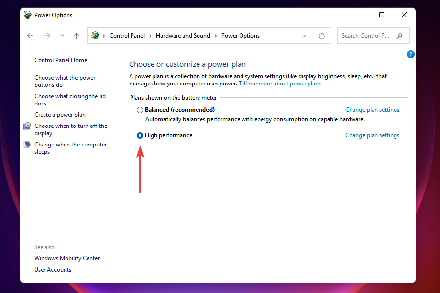 High Performance power plan to fix driver power state failure error