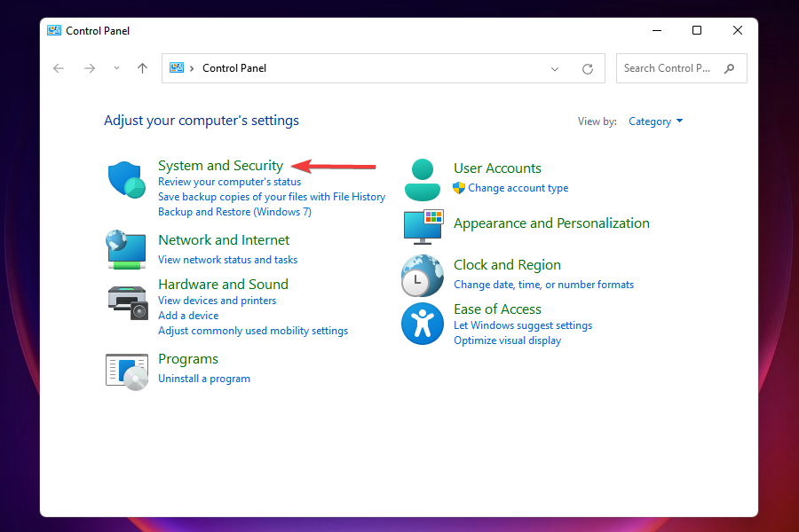 Go to System and Security to fix driver power state failure error