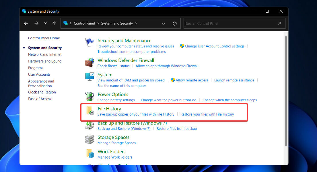 file-history recover deleted files windows 11