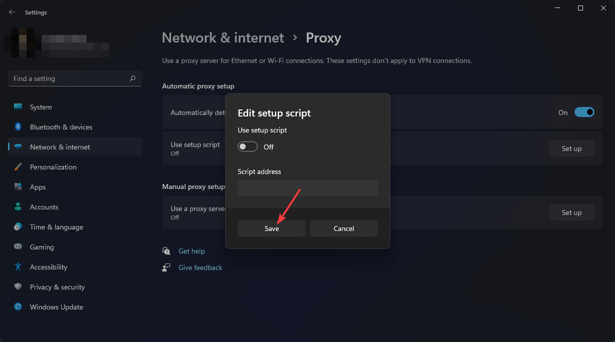 save proxy setting changes win11