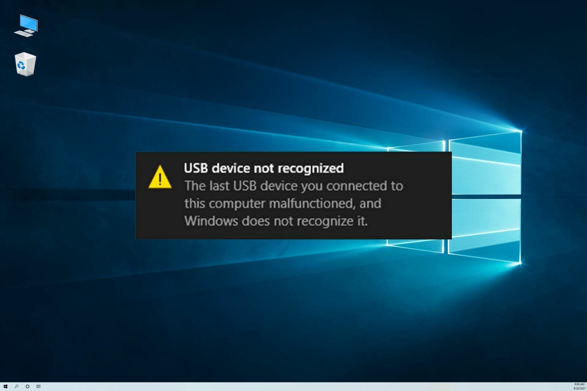 USB device not recognized in Windows 10