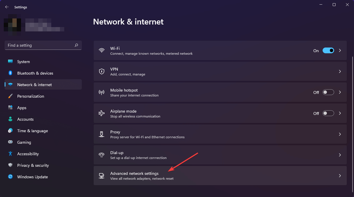 clicking advanced network settings win11