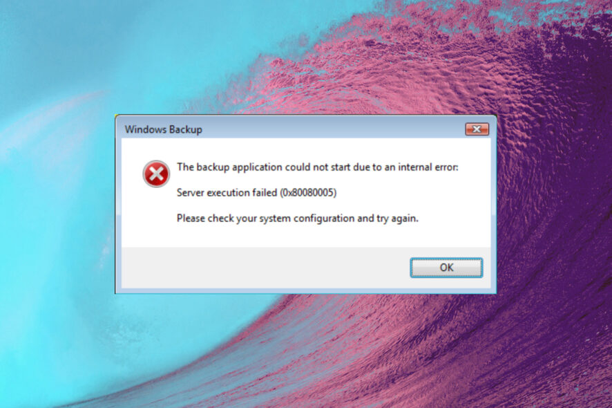 How to fix Windows Backup Server Execution Failed 0x80080005