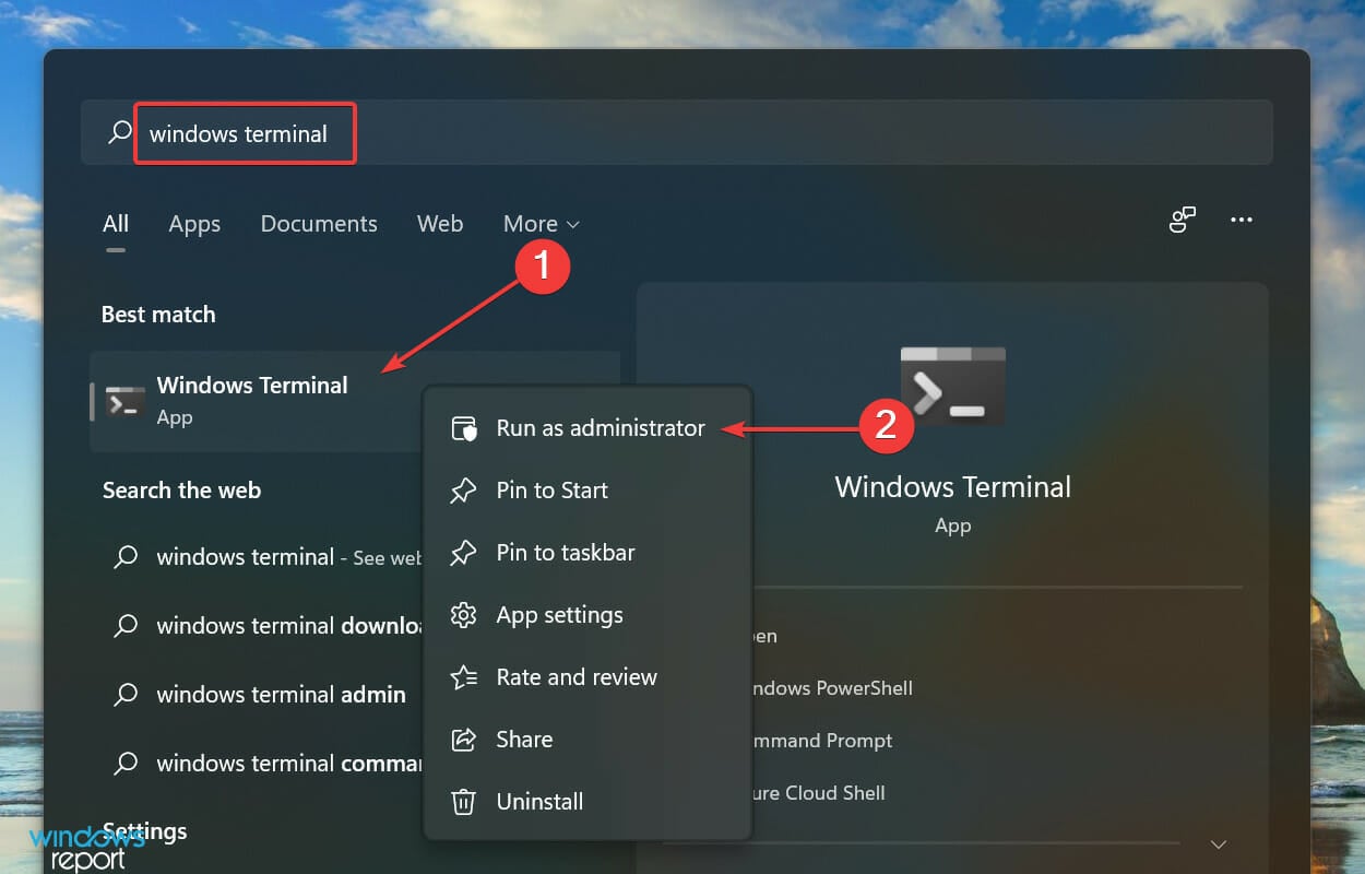 Launch Windows Terminal to fix Windows 11 shutdown box