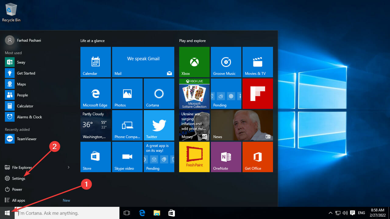 Click on Start menu and select settings