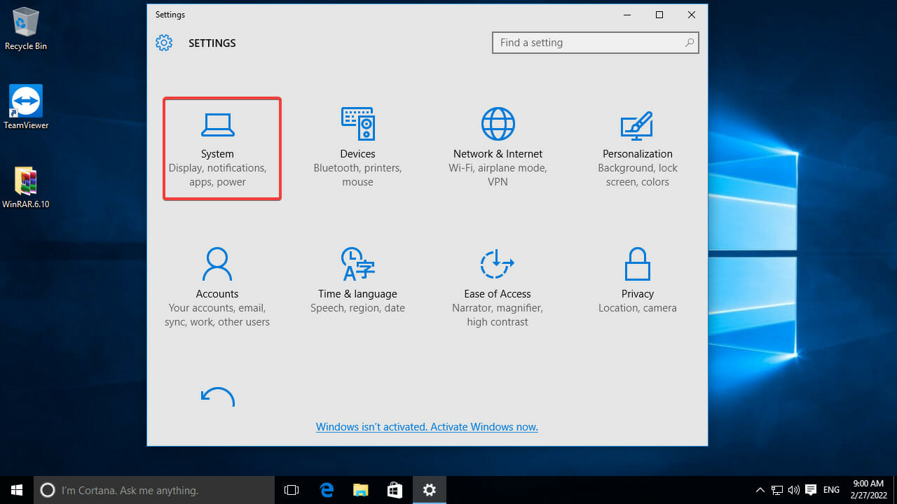 Click on System menu