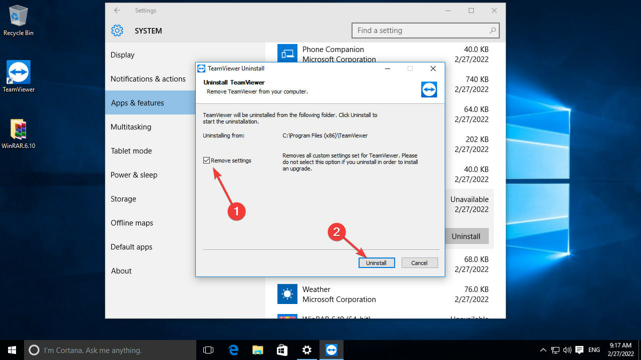 Confirm Uninstalling app