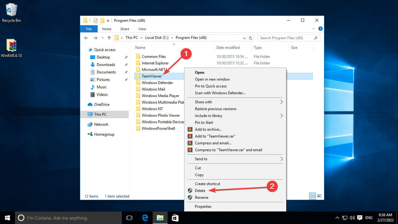 Delete TeamViewer files in directory