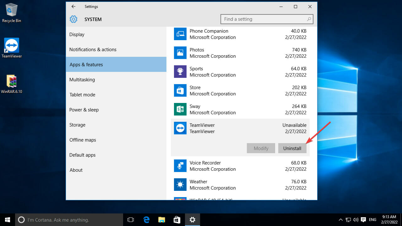 Uninstalling App from Windows 10