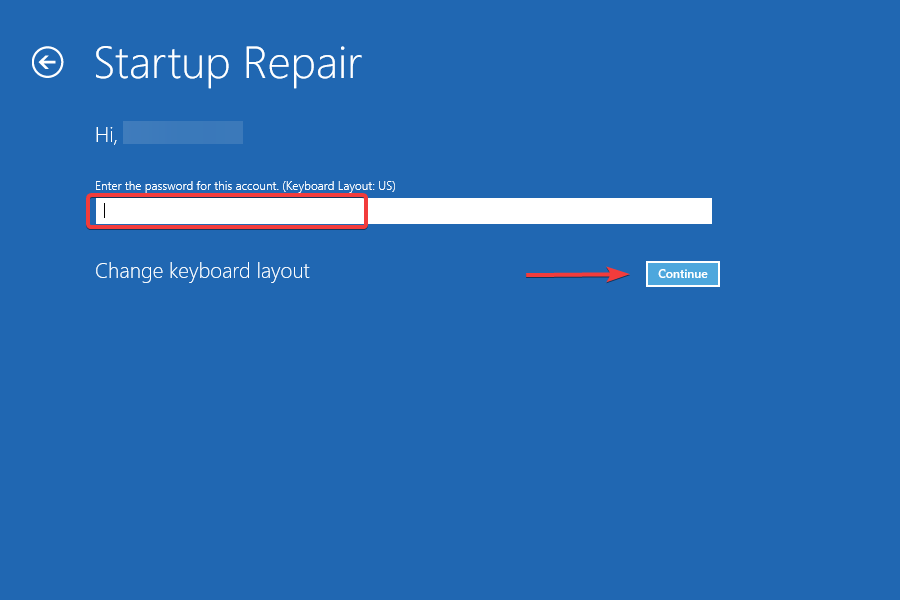 Digite a senha para reparar o Windows 10