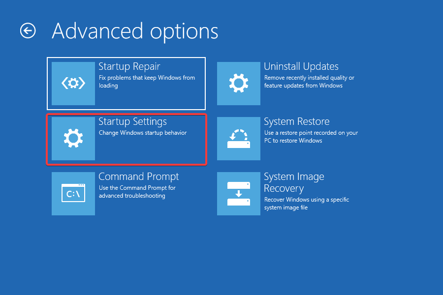 Configurações de inicialização para reparar o Windows 10