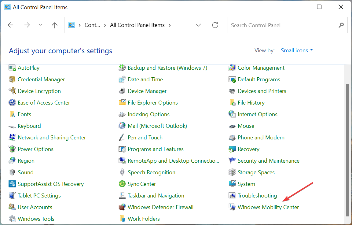 Centro mobilità per blocco tasti funzione di Windows 11
