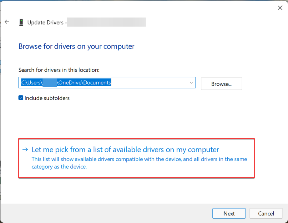 Let me pick from a list of available drivers on my computer