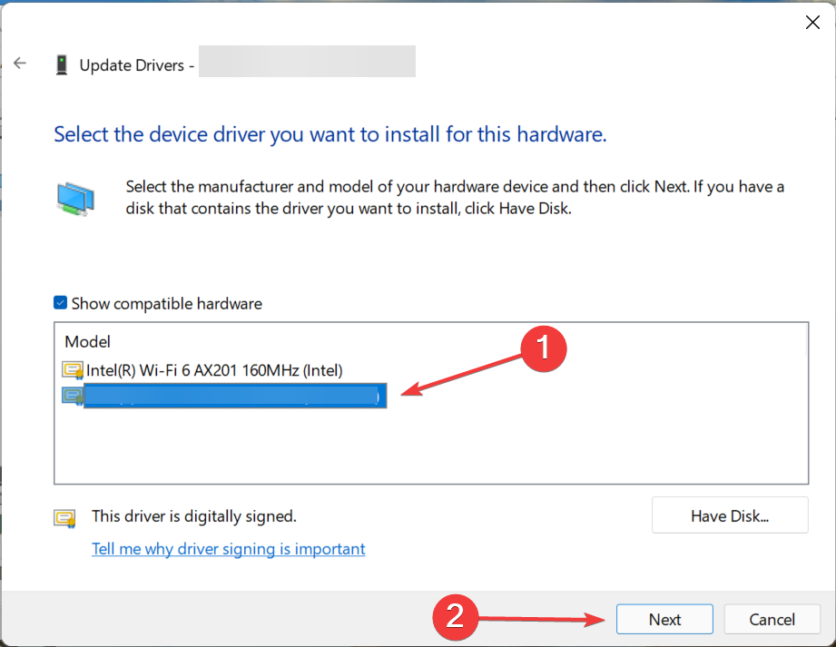 Select Qualcom driver to fix killer wireless 1535 issues