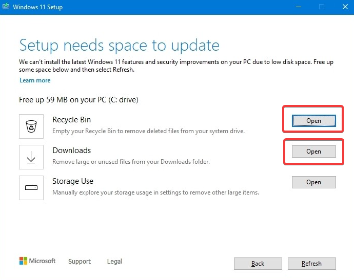 Open Download and Recycle bin