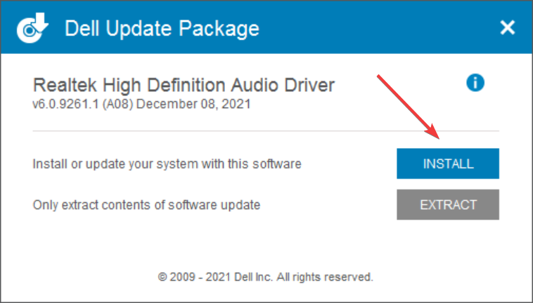 Klicka på Installera för att ladda ner realtek audiodrivrutin för windows 11