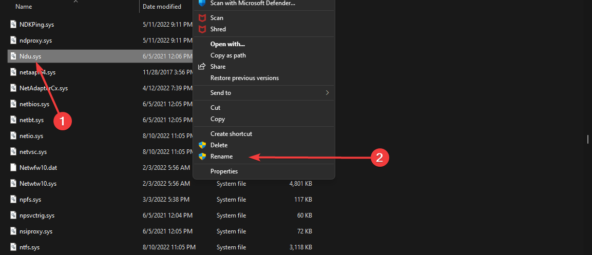 rename ndu.sys error