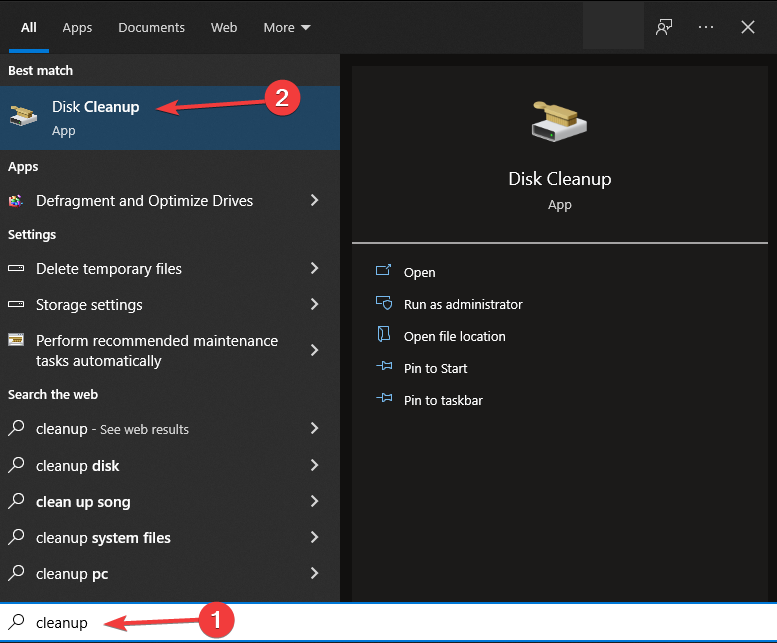 Search for Disk cleanup