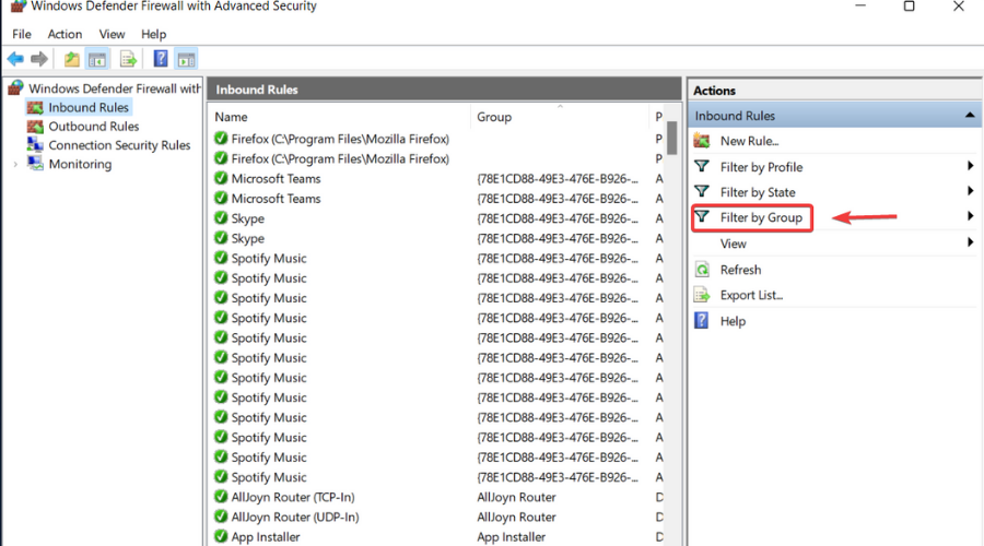 Filter by groups