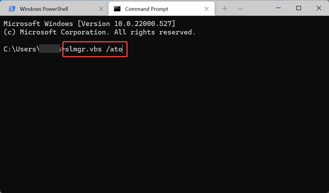 Esegui il comando per correggere l'errore di attivazione di Windows 11 0xc004c060