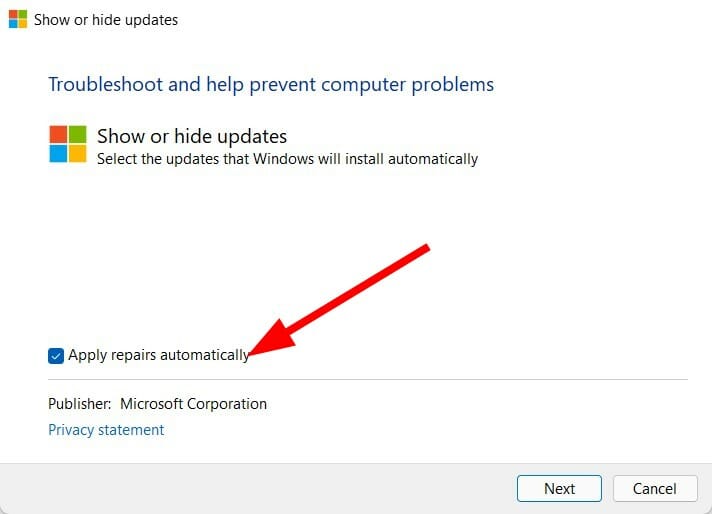 tillämpa reparationer automatiskt Windows 11 uppdateringsfel