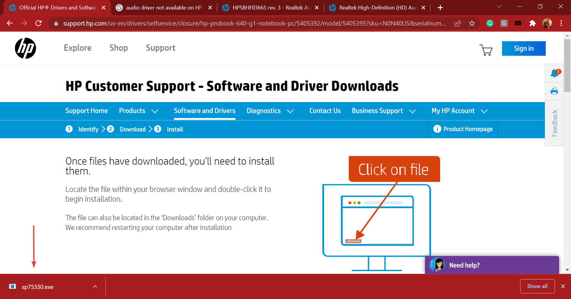 Avvia il programma di installazione per il download del driver audio Realtek per Windows 11
