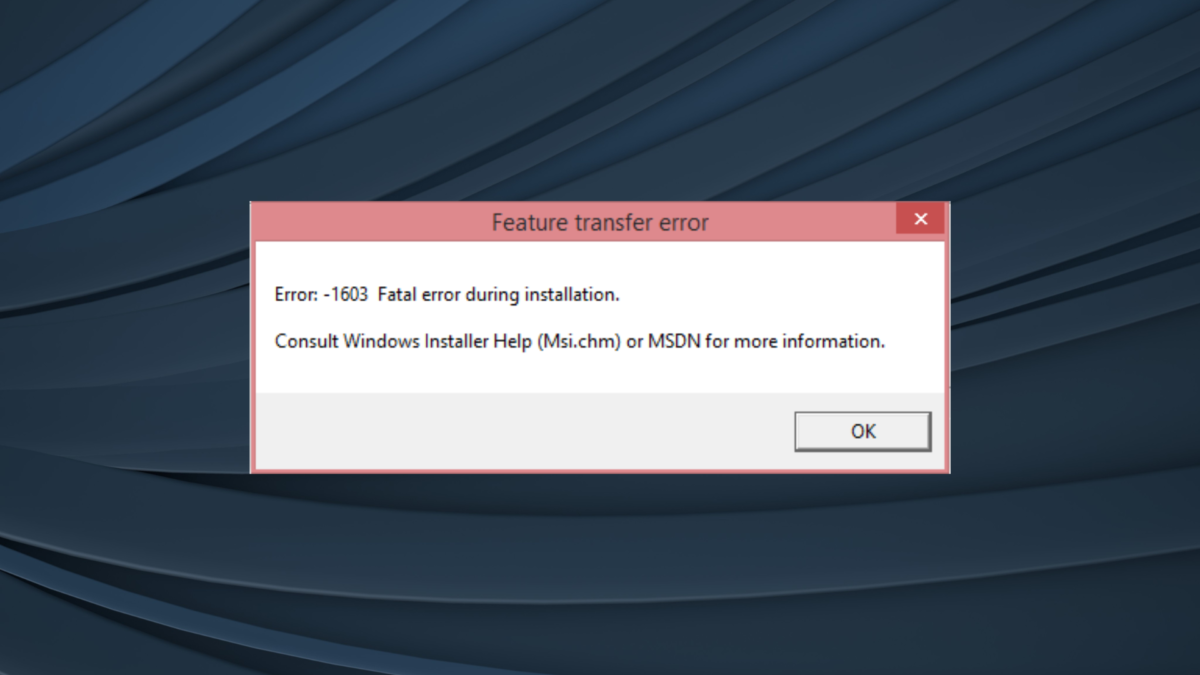 fix error 1603 in Windows 10