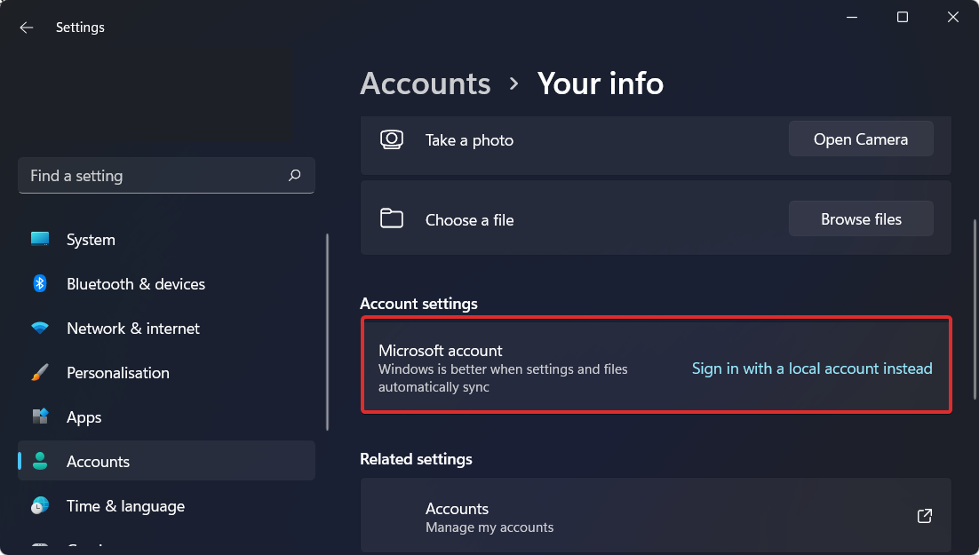 Configurazione dell'account Microsoft Windows 11 senza account Microsoft