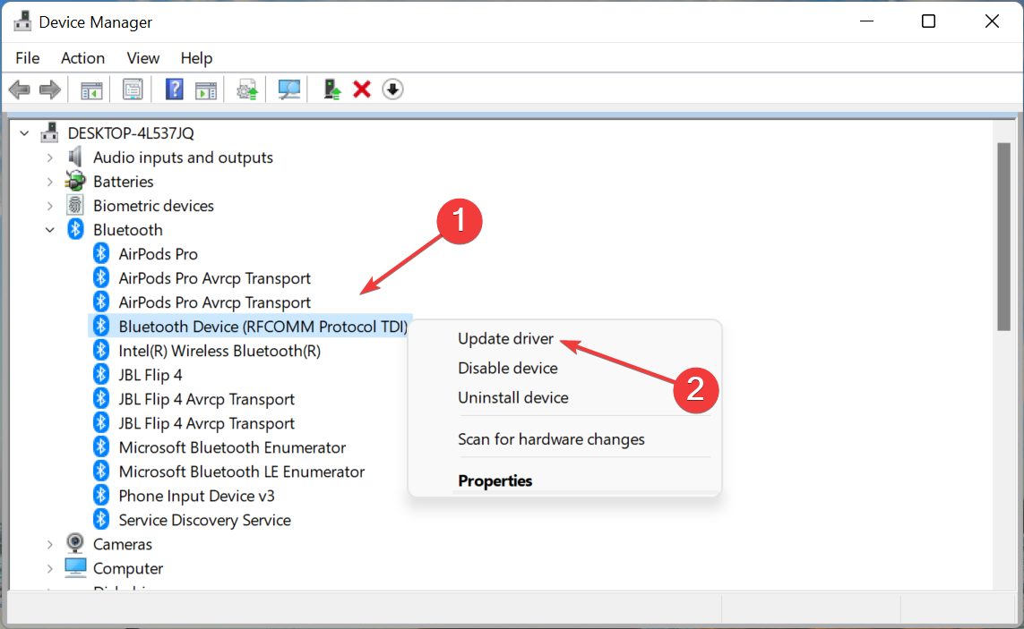 Actualice el controlador para reparar la falta de bluetooth en el administrador de dispositivos de Windows 11