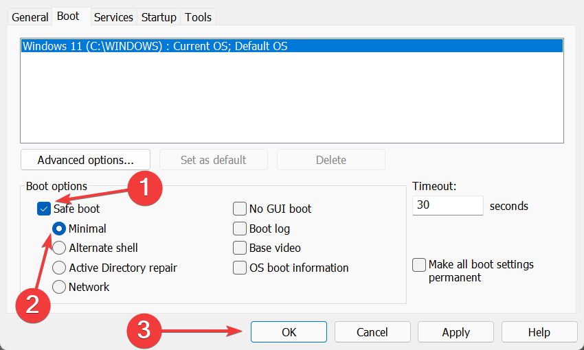 Modo seguro para reparar la falta de bluetooth en el administrador de dispositivos de Windows 11