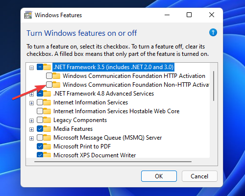 The .NET Framework 3.5 options windows 11 update error 0x800f0922