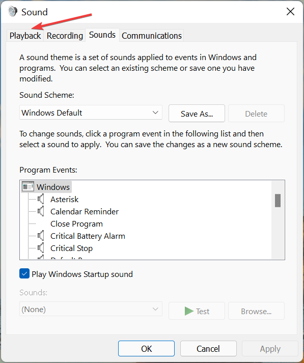 Playback tab