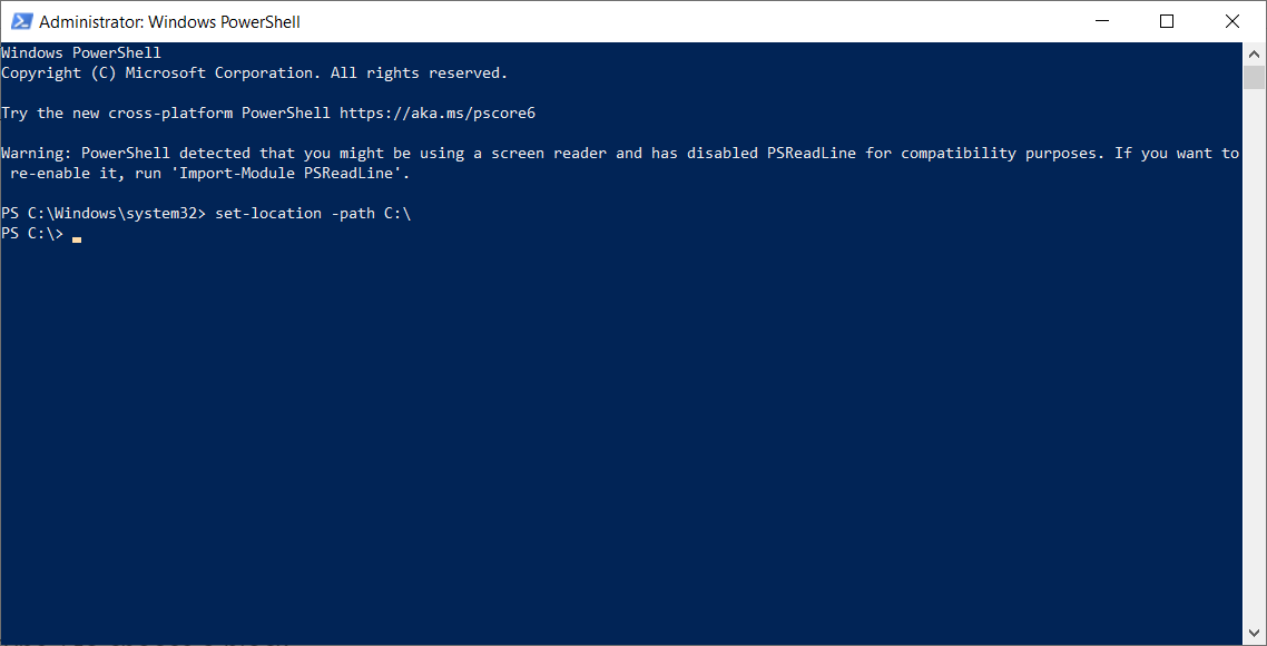 Ubicación del conjunto de PowerShell