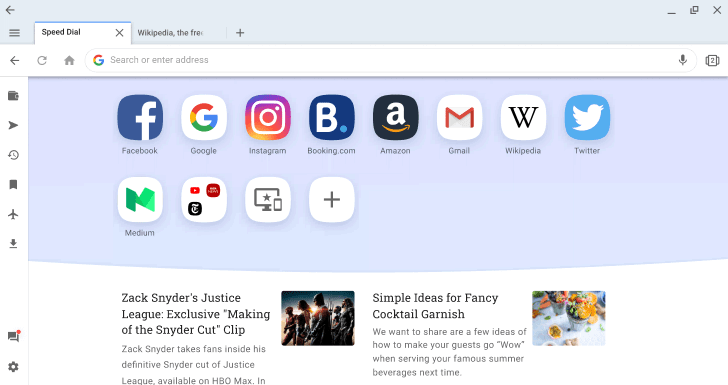Navegador opera para la interfaz de Chromebook.