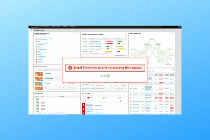 SolarWinds SAM error there was an error processing the request