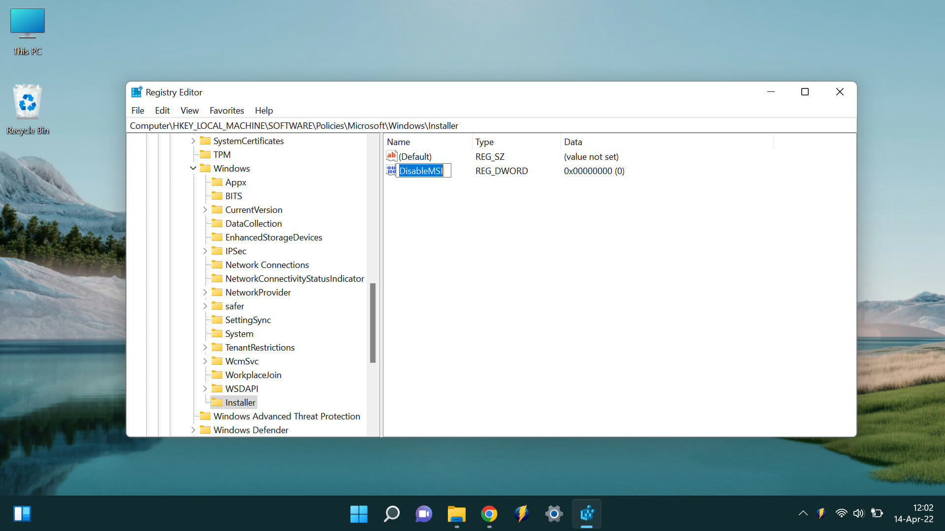 Rename it DisableMSI