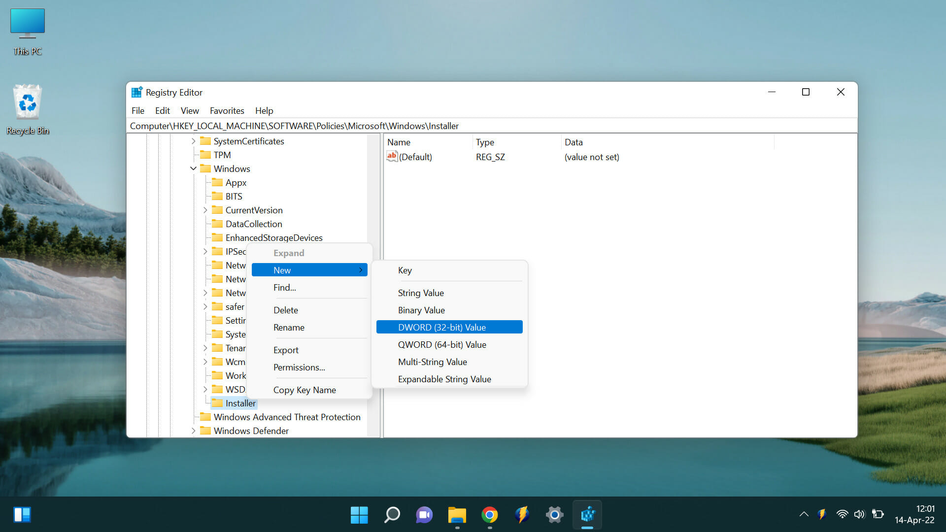 Create a new D-Word key