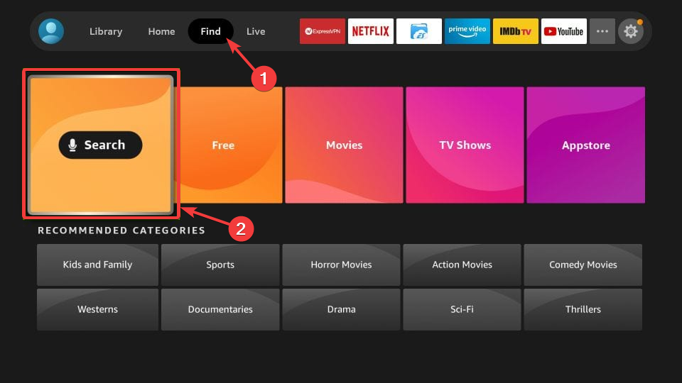 find and download buttons in fire stick