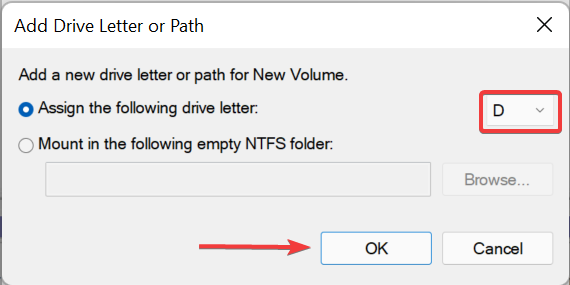 Agregue la letra de la unidad para corregir que Windows 11 no reconozca el disco duro externo