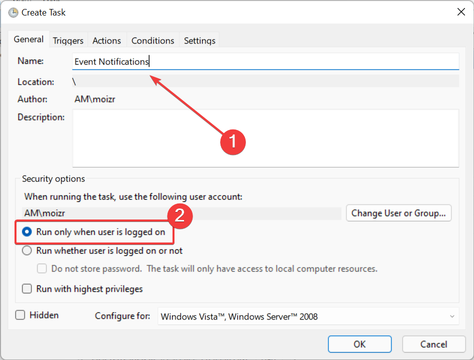Creating a new task under Task scheduler