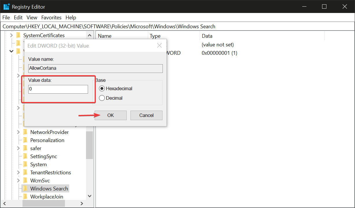disable cortana