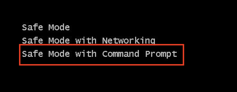 Selecting Safe Mode with Command Prompt inside the Advanced menu options