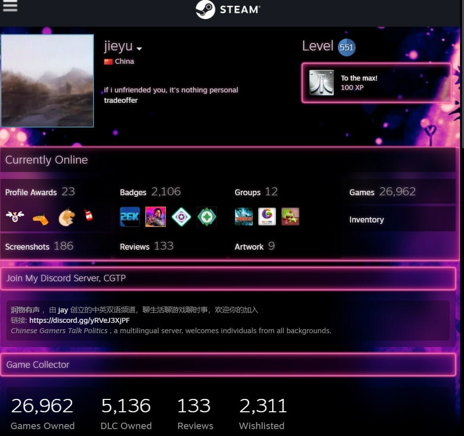 jieyu Steam profile